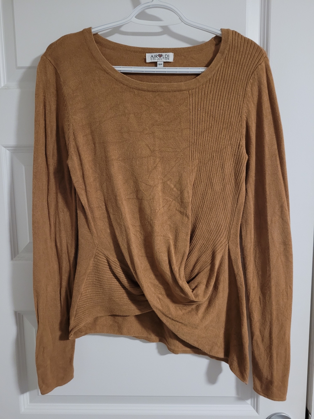 Twist-Front Long Sleeve Top in Camel